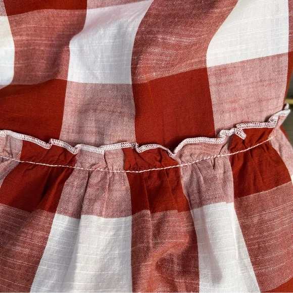 NWT | Size | Smocked Cotton Dress Rust Red/White, Checked - Picture 4 of 9